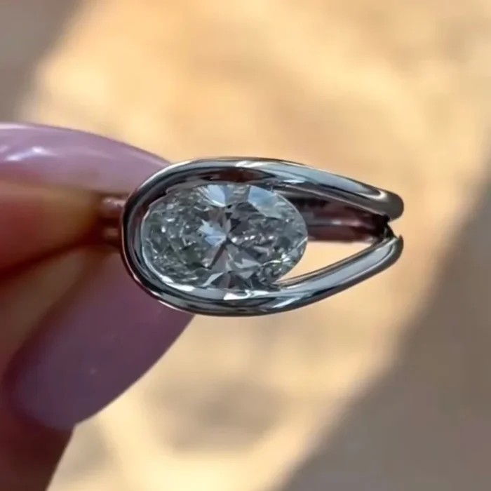 1.55 TCW Contemporary Oval Cut Lab Grown Diamond Ring in Bezel Set A Statement of Luxury
