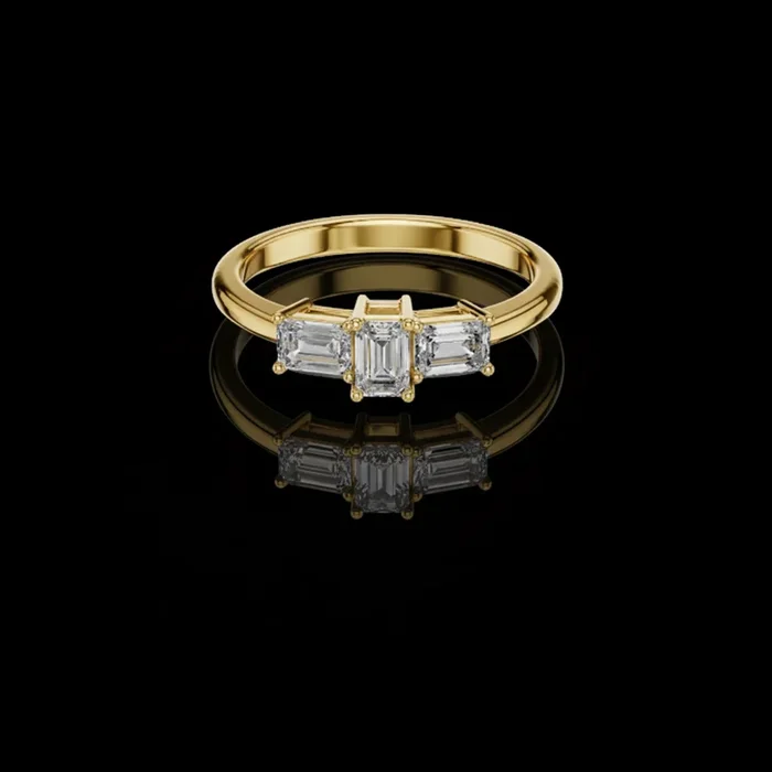 1.68 TCW Sparkling Three Stone Emerald Moissanite Diamond Ring with Classic Prong Setting