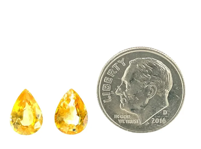 1.70 Carat Total Pair of Pear Shaped Yellow Sapphires for Earrings, Loose Gems