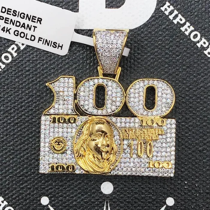 100 $100 Bill CZ Hip Hop Bling Bling Pendant