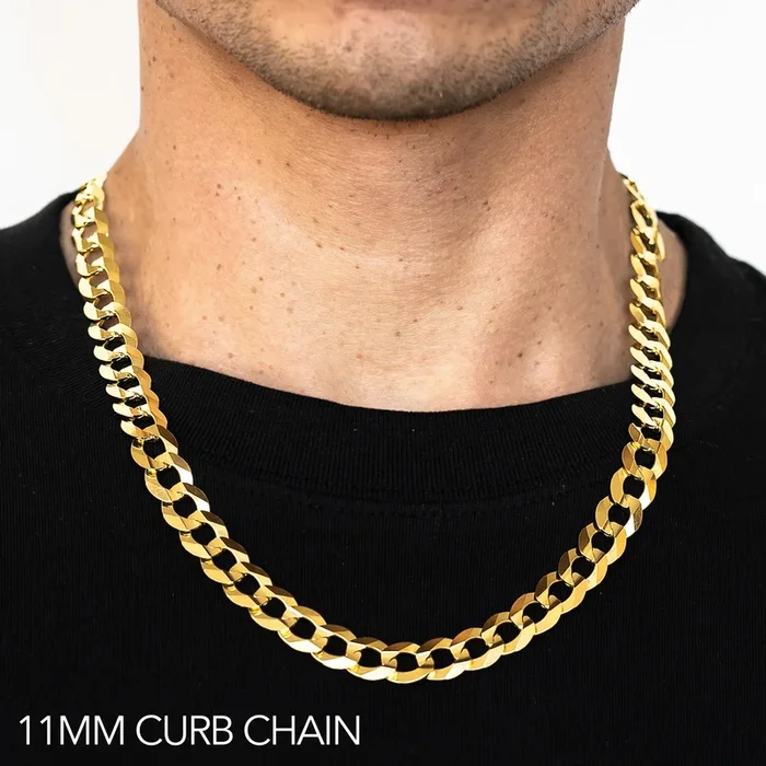 10K 11MM YELLOW GOLD HOLLOW CURB 24″ CHAIN NECKLACE (AVAILABLE IN LENGTHS 7″ – 30″)