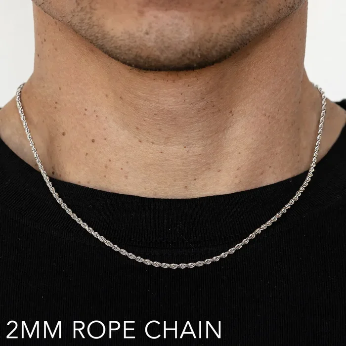 10K 2MM WHITE GOLD SOLID DC ROPE 20″ CHAIN NECKLACE (AVAILABLE IN LENGTHS 7″ – 30″)