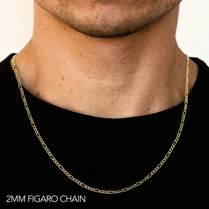 10K 2MM YELLOW GOLD HOLLOW FIGARO 24″ CHAIN NECKLACE (AVAILABLE IN LENGTHS 7″ – 30″)