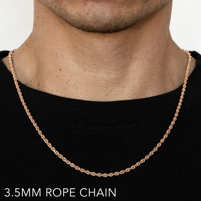 10K 3.5MM ROSE GOLD SOLID DC ROPE 20″ CHAIN NECKLACE (AVAILABLE IN LENGTHS 7″ – 30″)