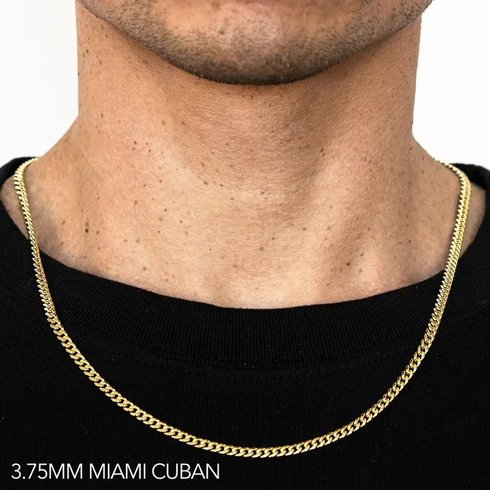 10K 3.75MM YELLOW GOLD HOLLOW MIAMI CUBAN 22″ CHAIN NECKLACE (AVAILABLE IN LENGTHS 7″ – 30″)