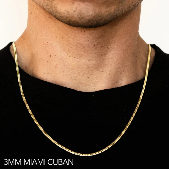 10K 3MM YELLOW GOLD HOLLOW MIAMI CUBAN 28″ CHAIN NECKLACE (AVAILABLE IN LENGTHS 7″ – 30″)
