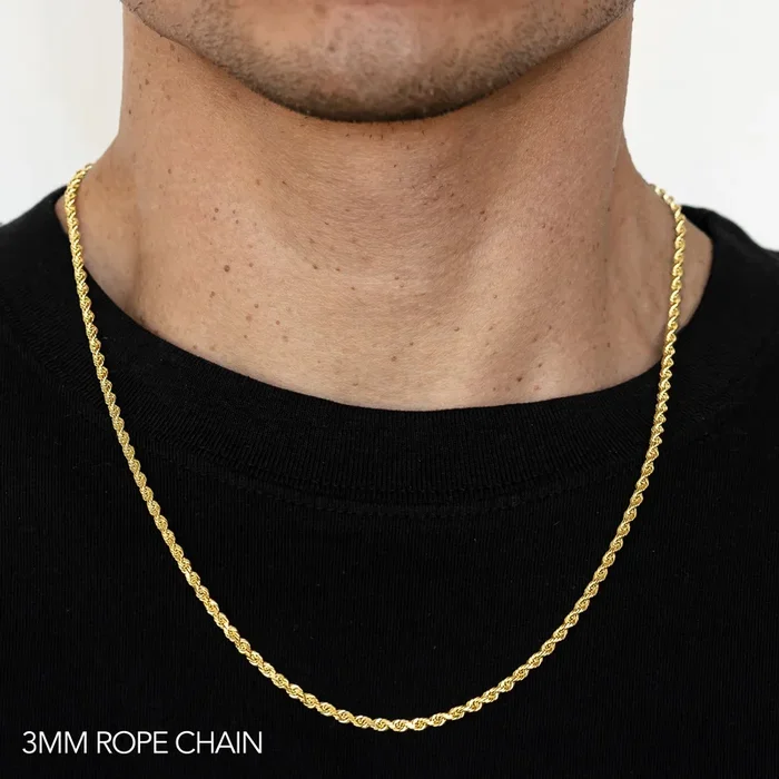 10K 3MM YELLOW GOLD SOLID DC ROPE 22″ CHAIN NECKLACE (AVAILABLE IN LENGTHS 7″ – 30″)