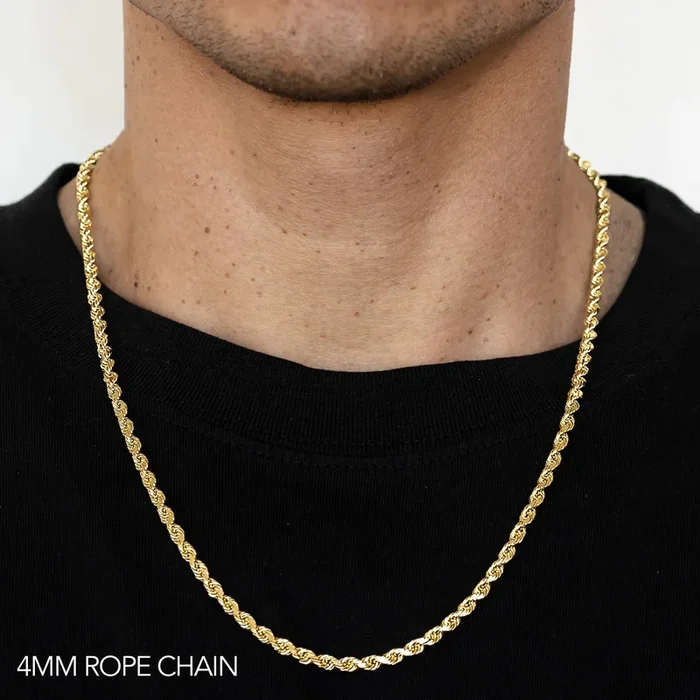 10K 4MM YELLOW GOLD DC HOLLOW ROPE 20″ CHAIN NECKLACE (AVAILABLE IN LENGTHS 7″ – 30″)
