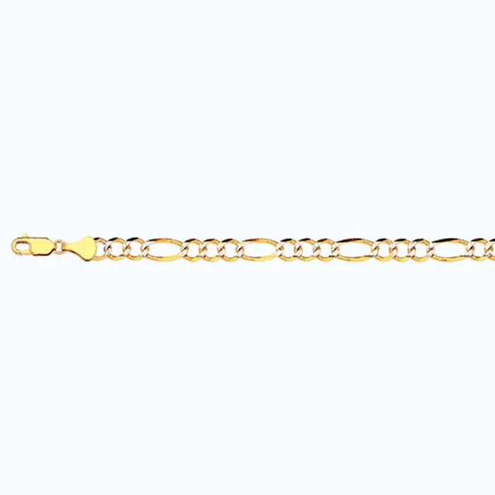 10K 5.5MM YELLOW GOLD SOLID PAVE FIGARO 8″ CHAIN BRACELET (AVAILABLE IN LENGTHS 7″ – 30″)