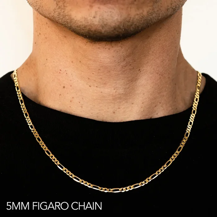 10K 5MM YELLOW GOLD HOLLOW FIGARO 22″ CHAIN NECKLACE (AVAILABLE IN LENGTHS 7″ – 30″)