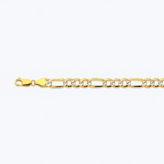 10K 6.5MM YELLOW GOLD HOLLOW PAVE FIGARO 9″ CHAIN BRACELET (AVAILABLE IN LENGTHS 7″ – 30″)