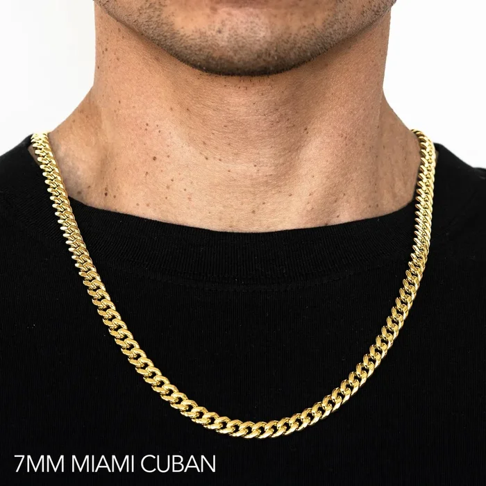 10K 7MM YELLOW GOLD HOLLOW MIAMI CUBAN 26″ CHAIN NECKLACE (AVAILABLE IN LENGTHS 7″ – 30″)