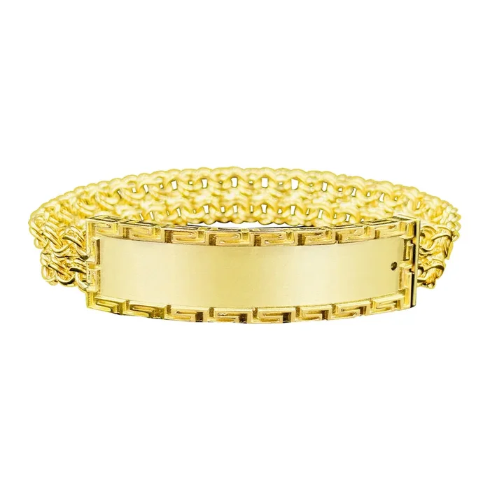 10K Yellow Gold Chino Link ID bracelet with Greek key Design
