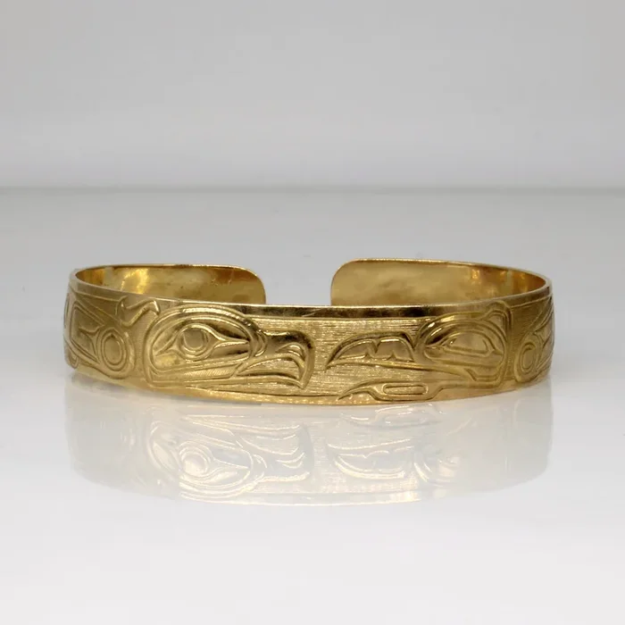 10k Yellow Gold Indigenous Eagle Art Bangle | 6″ |