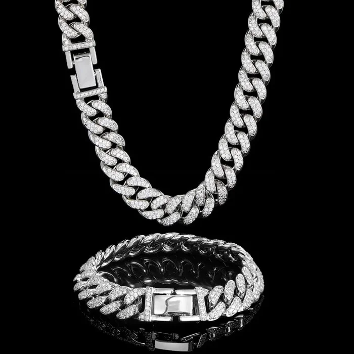 12mm Iced Out Cuban Chain + Bracelet Set
