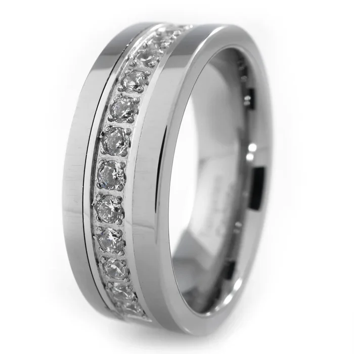 13 CZ Stone Silver Tungsten Carbide Ring 8MM