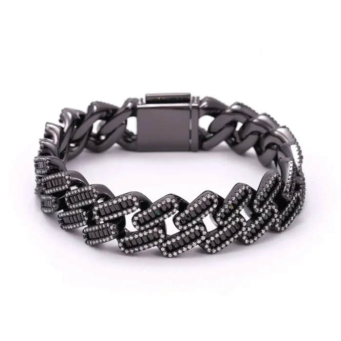 13MM Emerald Cut Black Moissanite Cuban Link Bracelet