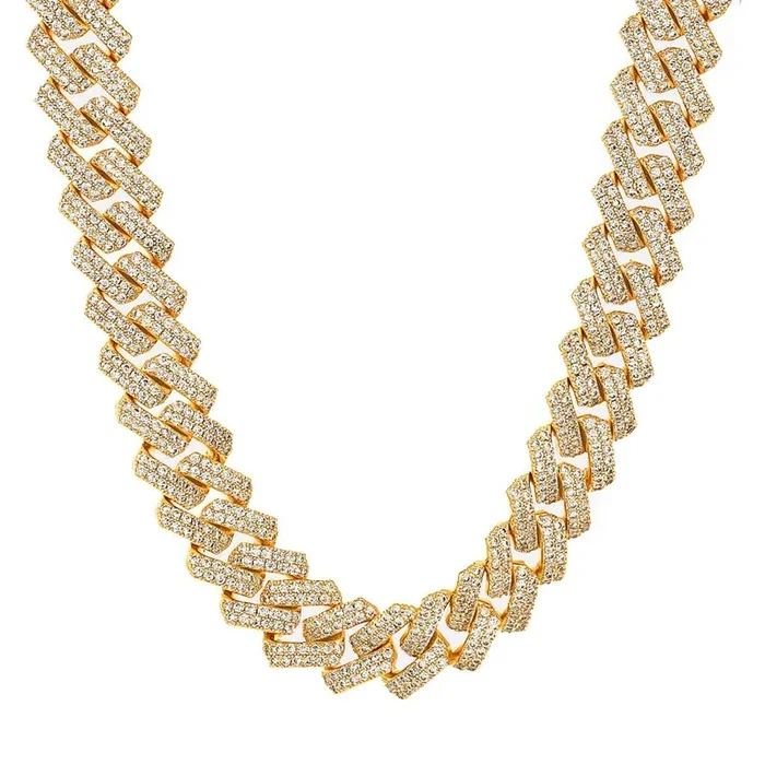 13mm Iced Prong Cuban Chain Necklace Box Clasp