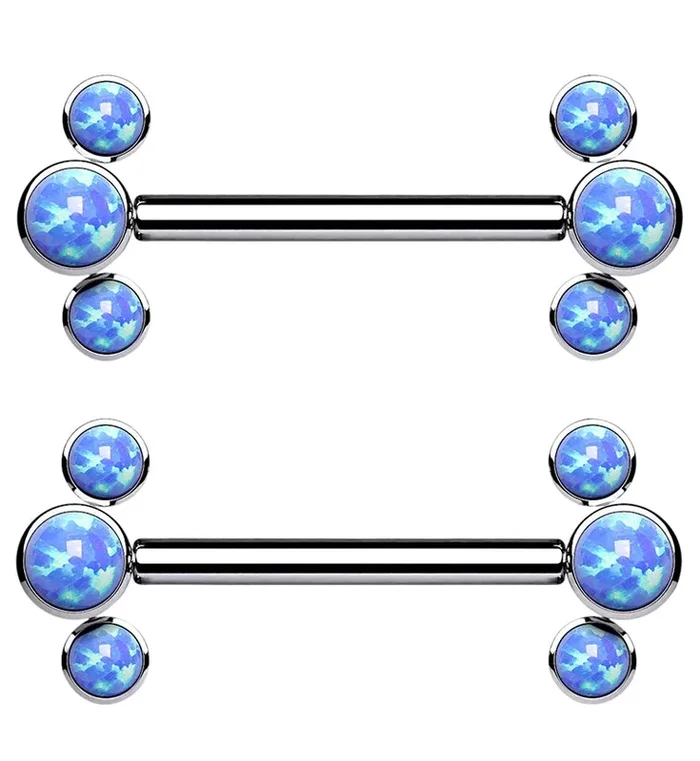 14G Blue Opalite Trinary Titanium Threadless Nipple Bars
