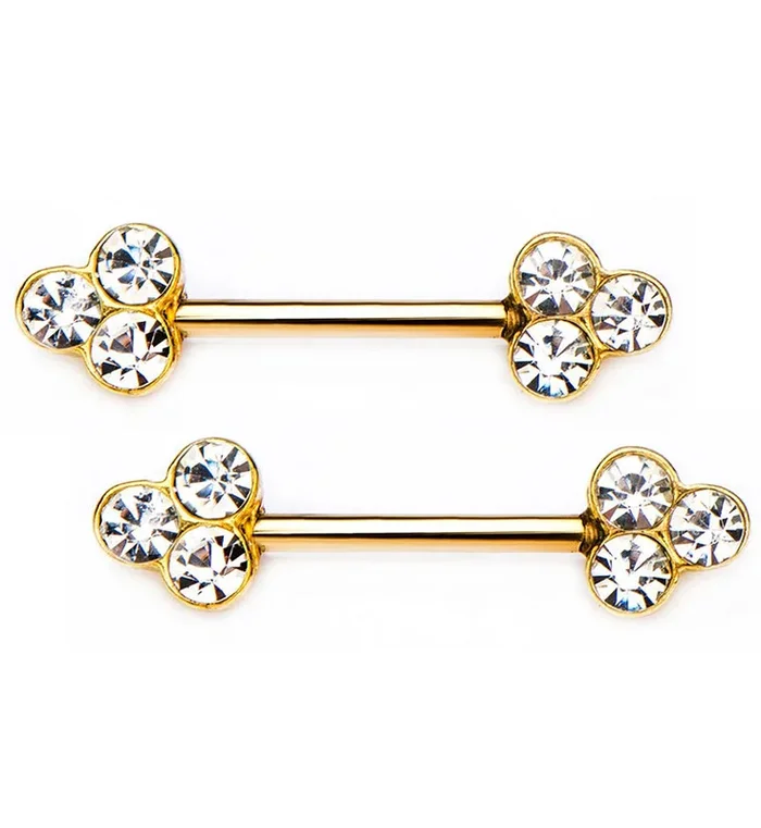 14G Gold PVD Ternate CZ Nipple Ring Barbell