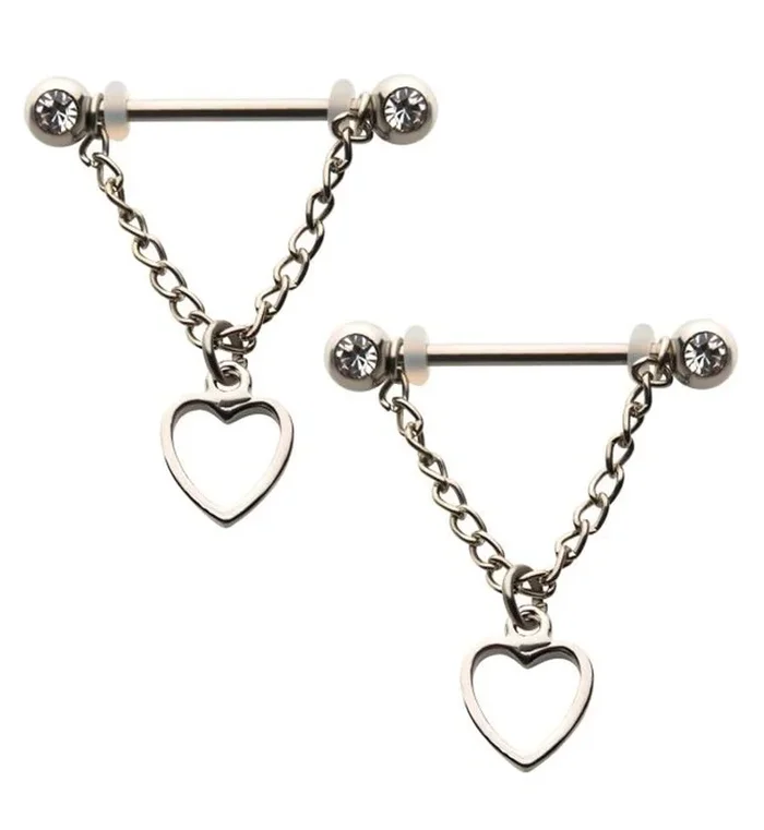 14G Heart Dangle Nipple Ring Barbell