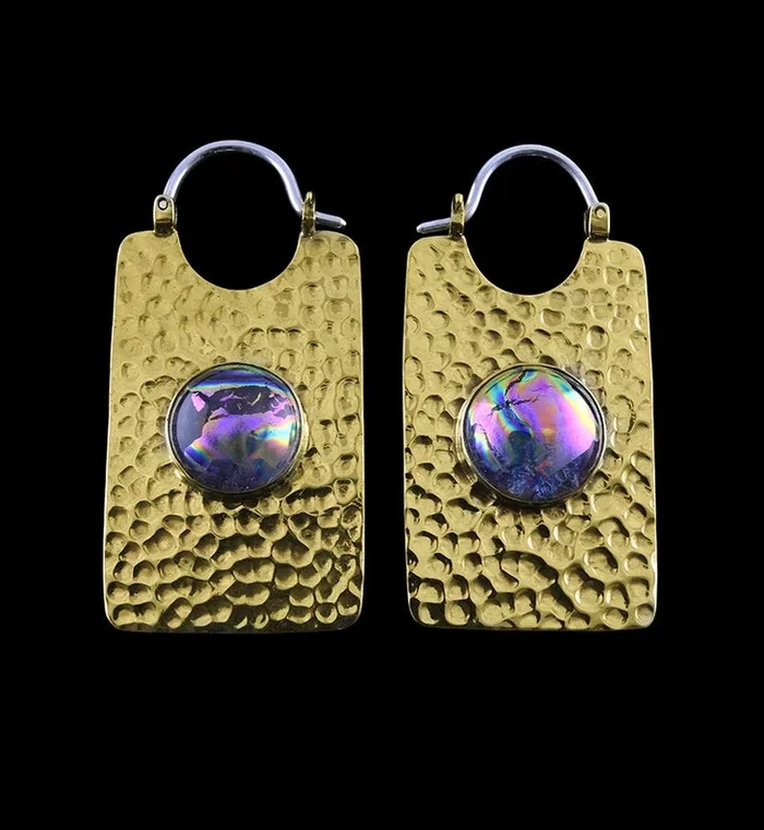 14G Lateral Purple Dichroic Glass Brass Hangers – Earrings