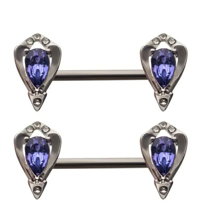 14G Lavish Purple CZ Nipple Rings Barbell