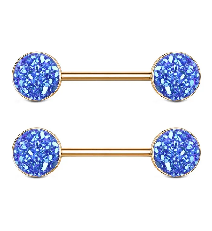 14G Rose Gold PVD Blurple Druzy Nipple Ring Barbell