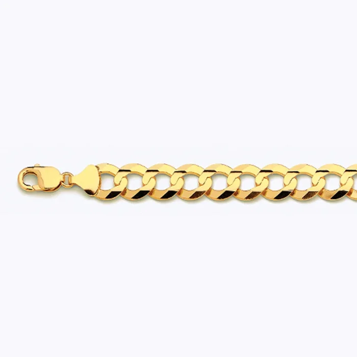 14K 14MM YELLOW GOLD SOLID CURB 8.5″ CHAIN BRACELET (AVAILABLE IN LENGTHS 7″ – 30″)