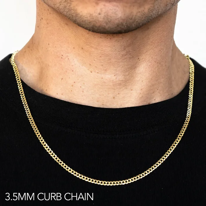 14K 3.5MM YELLOW GOLD SOLID CURB 26″ CHAIN NECKLACE (AVAILABLE IN LENGTHS 7″ – 30″)