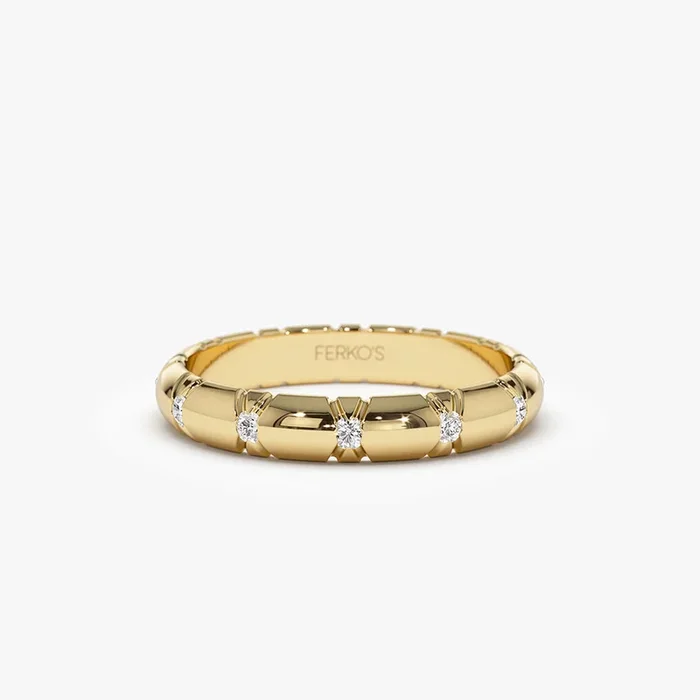 14k 3MM Unique X Cut Design Diamond Wedding Ring