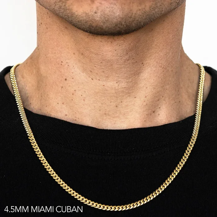 14K 4.5MM YELLOW GOLD HOLLOW MIAMI CUBAN 20″ CHAIN NECKLACE (AVAILABLE IN LENGTHS 7″ – 30″)