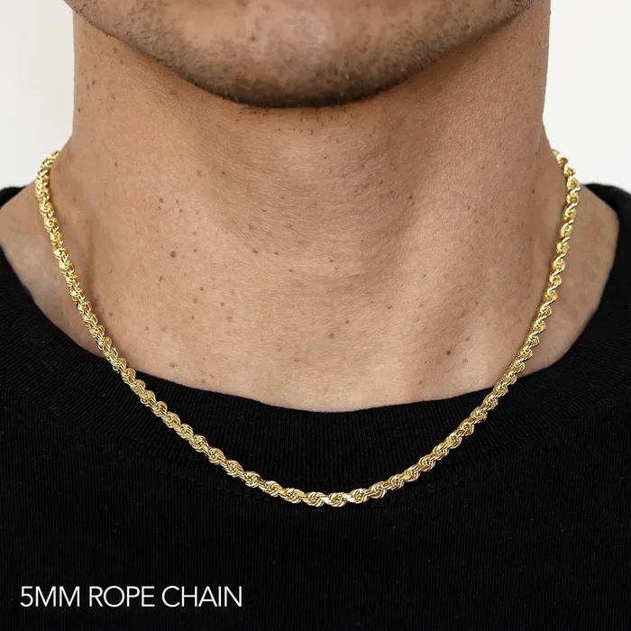 14K 5MM YELLOW GOLD SOLID DC ROPE 26″ CHAIN NECKLACE (AVAILABLE IN LENGTHS 7″ – 30″)