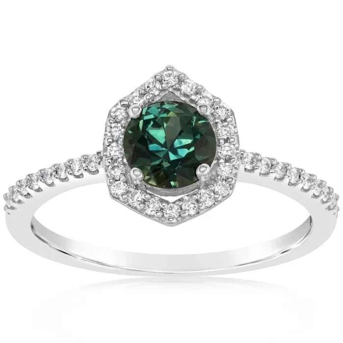 14K .97 CT Montana Sapphire & Diamond Halo Ring