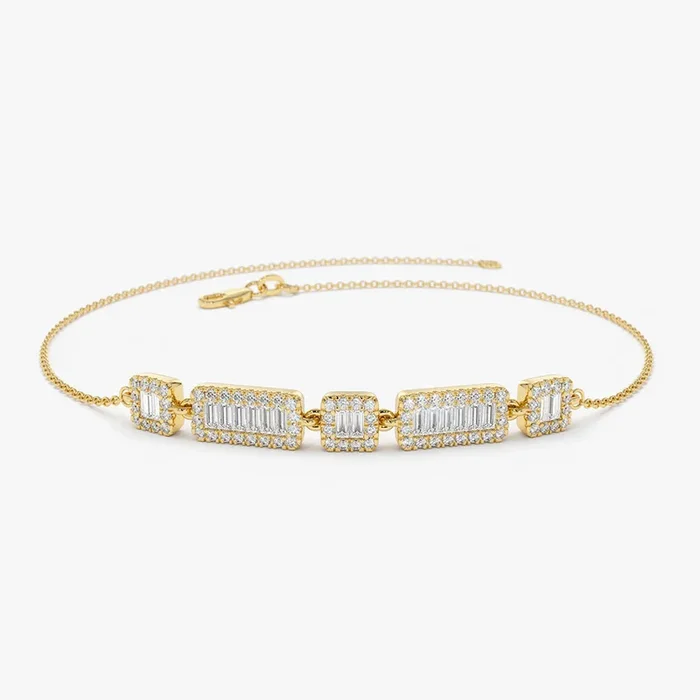 14K Baguette and Round Diamond Bracelet