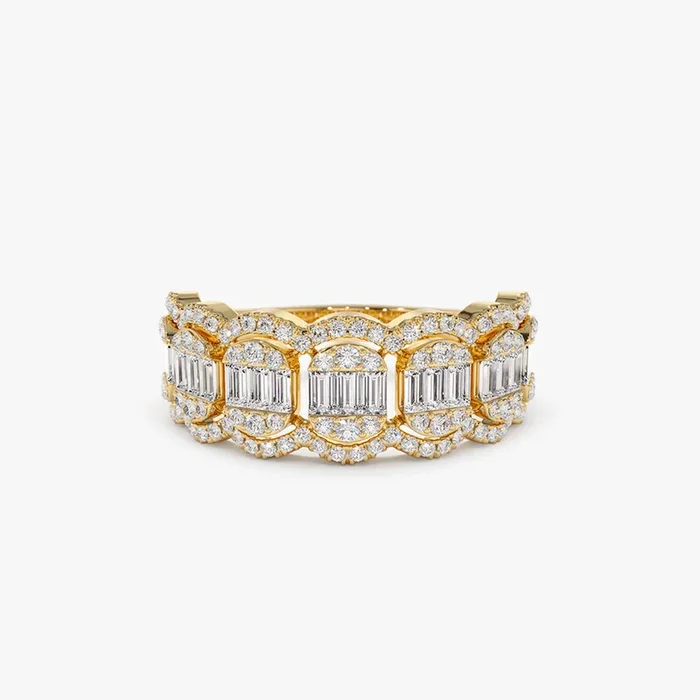 14k Baguette Diamond Ring in Halo Setting