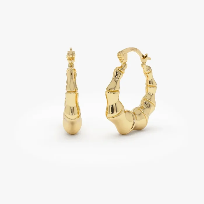 14k Bamboo Style Hoop Earrings
