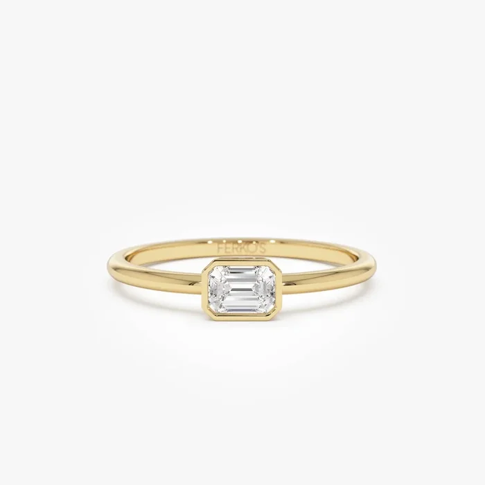 14k Bezel Set Emerald Cut Diamond Solitaire Ring