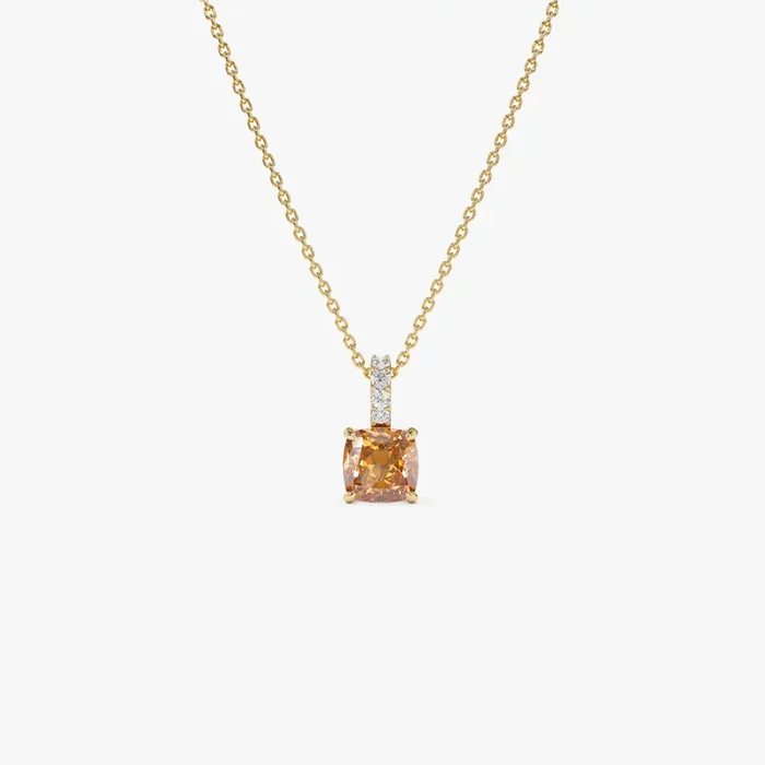 14K Cushion Cut Citrine with Diamond Bail