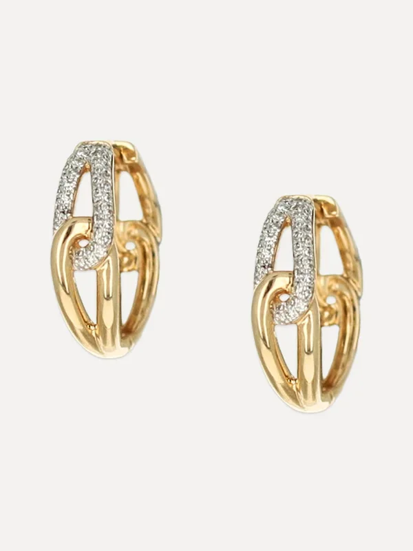 14K Diamond Double Loop Medium Hoops