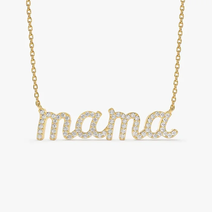 14k Diamond Script Mama Necklace