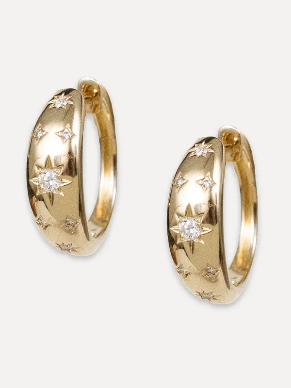 14K Diamond Star Wide Tapered Hoops