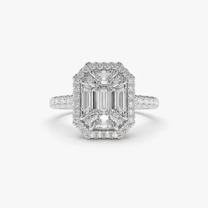 14k Emerald Cut Illusion Halo Setting Engagement Ring