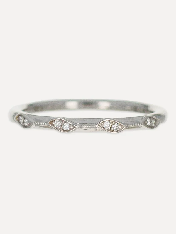 14K Four Station Marquise Milgrain Band