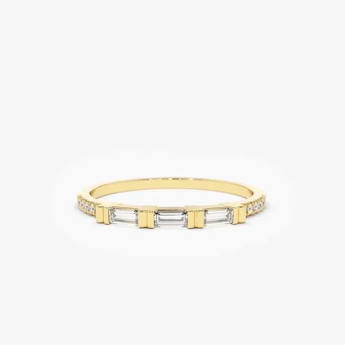 14K Gold 3 Baguette Matching Diamond Ring