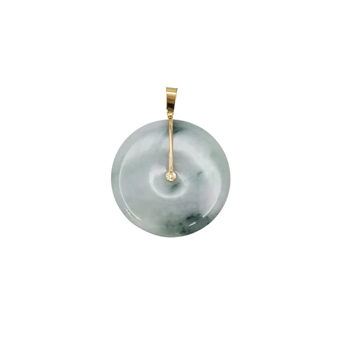 14K Gold Dark Green Jade Peace Circle Pendant