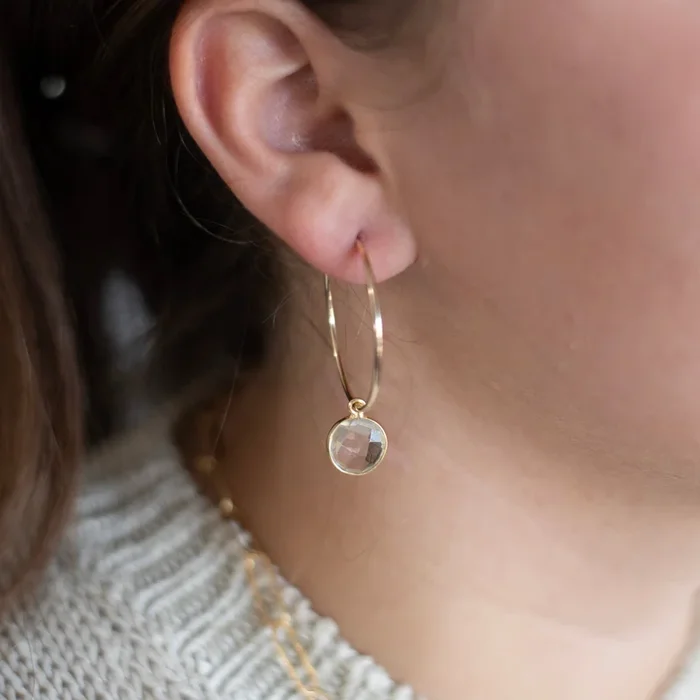 14k Gold Filled Hoops & Crystal Quartz Drops