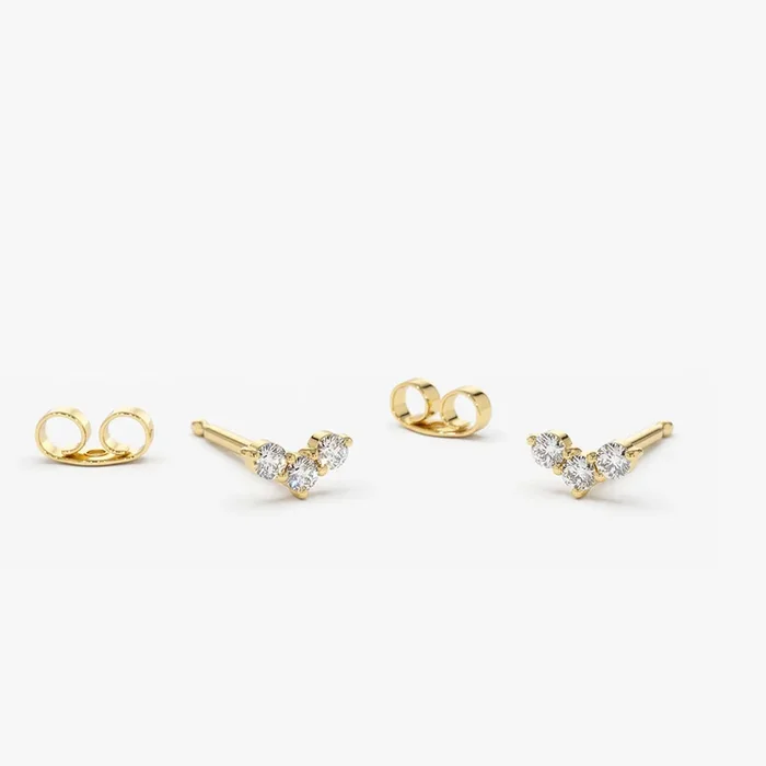 14K Gold Mini Trio Diamond Stud Earrings