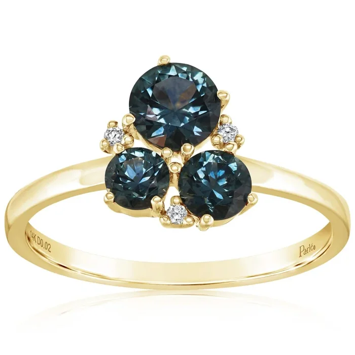 14K Gold Montana Sapphire & Diamond Cluster Ring