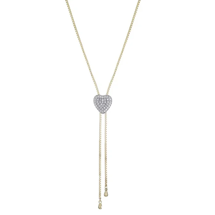 14k Gold Plated CZ Heart Bolo Necklace